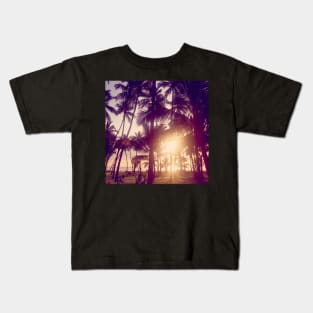 sunset at the beach under the palm trees Kids T-Shirt